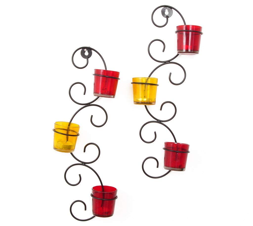 TIED RIBBONS Decorative Wall Hanging Tea Light Candle Holder Metal Wall Sconce with Glass Cups - Christmas Decorations Items for