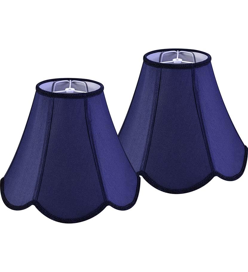 GO&SO Navy Blue Lamp Shade Rayon Silk Bell Lamp Shades 2pc -Petal Edge Braid Scalloped Lamp Shade Medium,6''Top x 13''Bottom x 1