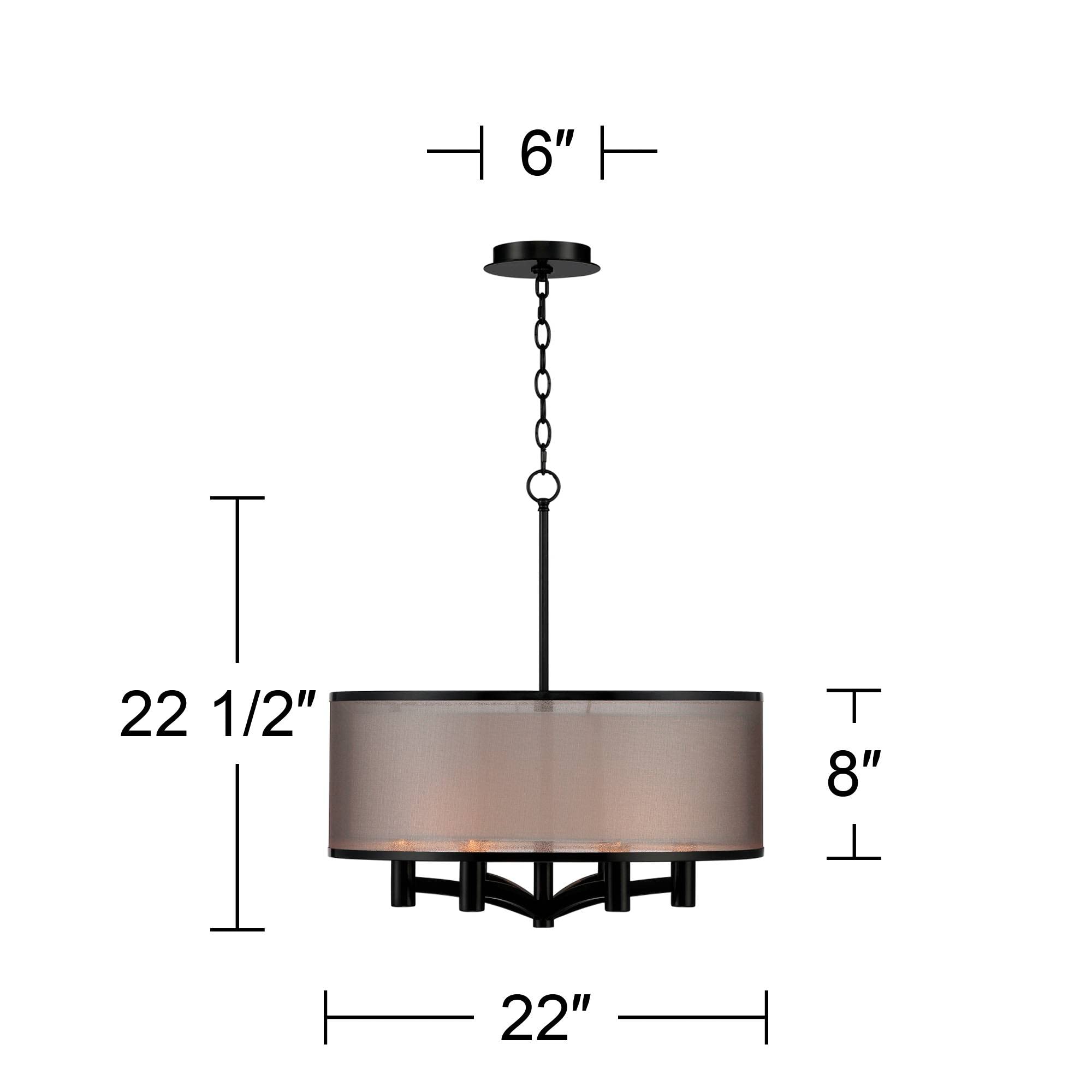 Possini Euro Design Black Drum Pendant Chandelier 22in Wide 6-Light Fixture for Dining Room, Foyer, Kitchen, Living Room