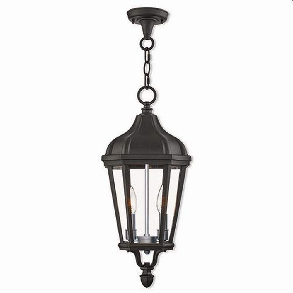 Livex Lighting Outdoor Pendant Lantern, 2 Light, Textured Black, Aluminum, 9inL x 9inW x 20.5inH, Model 76189-14