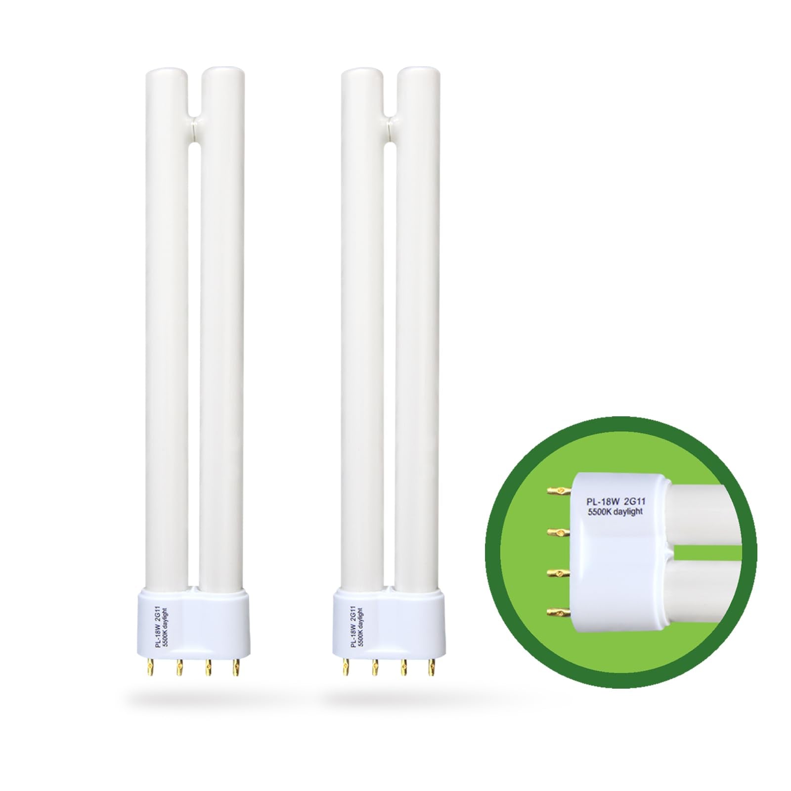 Dameiol PL18-B 18W Fluorescent Light Bulb, 5500K Bright Natural Daylight, 2G11 Base, 2 Pack, White