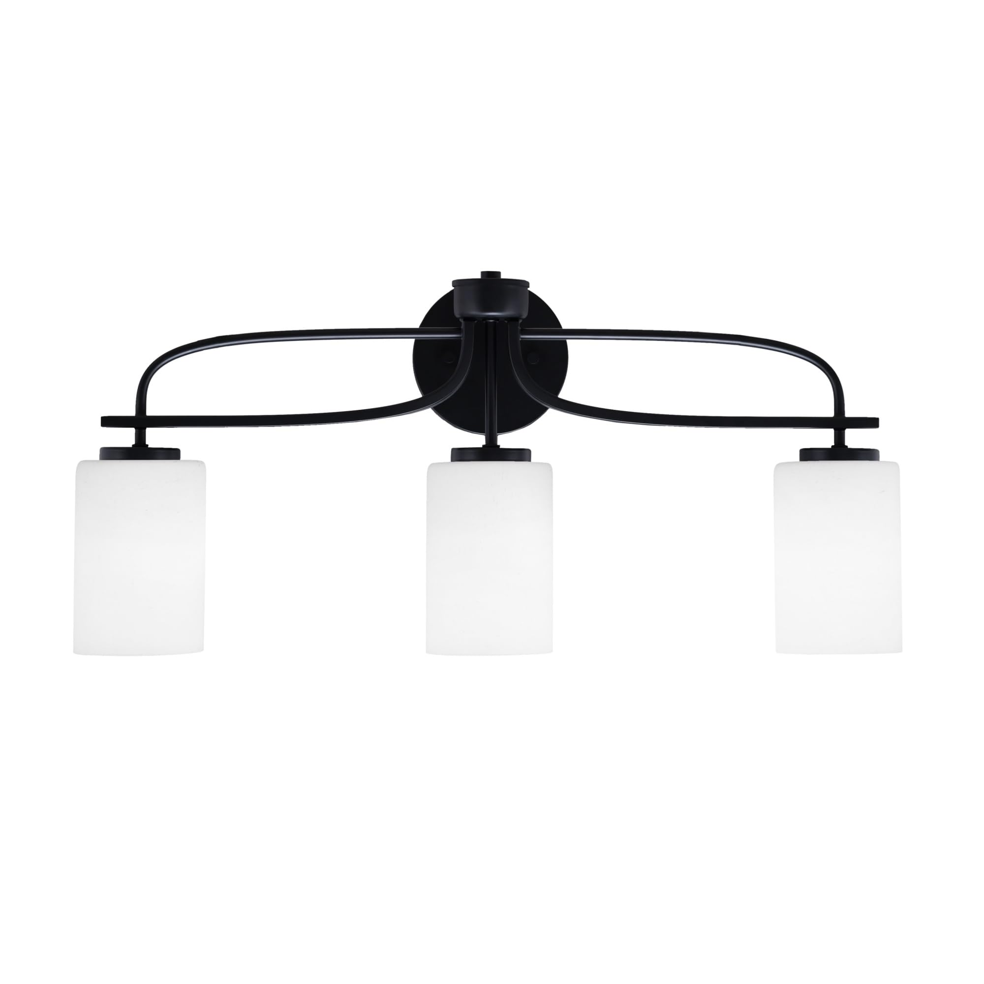 Cavella 3 Light Bath Bar Shown In Matte Black Finish With 4" White Muslin Glass