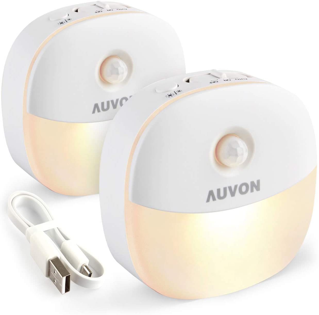 Auvon Rechargeable Battery Night Light, Mini With Motion Sensor, Warm White Led Stick-On Closet Light With Dusk To Dawn Sensor,