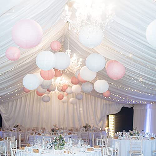 Famolay Pink Paper Lanterns 12 Pcs Assorted Size Of 6'' 8'' 10'' 12'' Chinese Round Paper Hanging Decorations Ball Lanterns Lamp