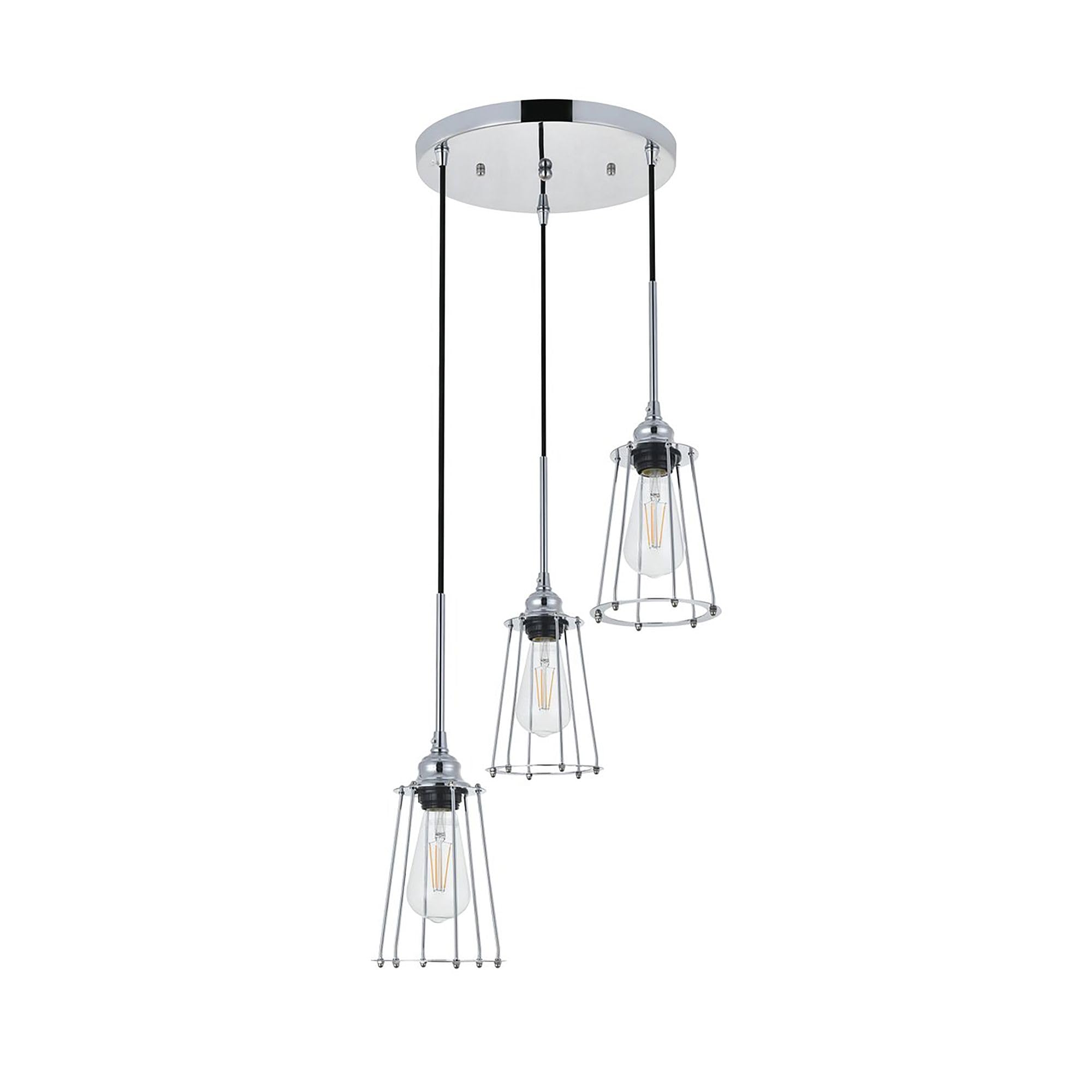 Living District Chrome 3-Light Pendant Light Fixture - Modern Home Ceiling Decor, 16&quot;W X 9.2&quot;H