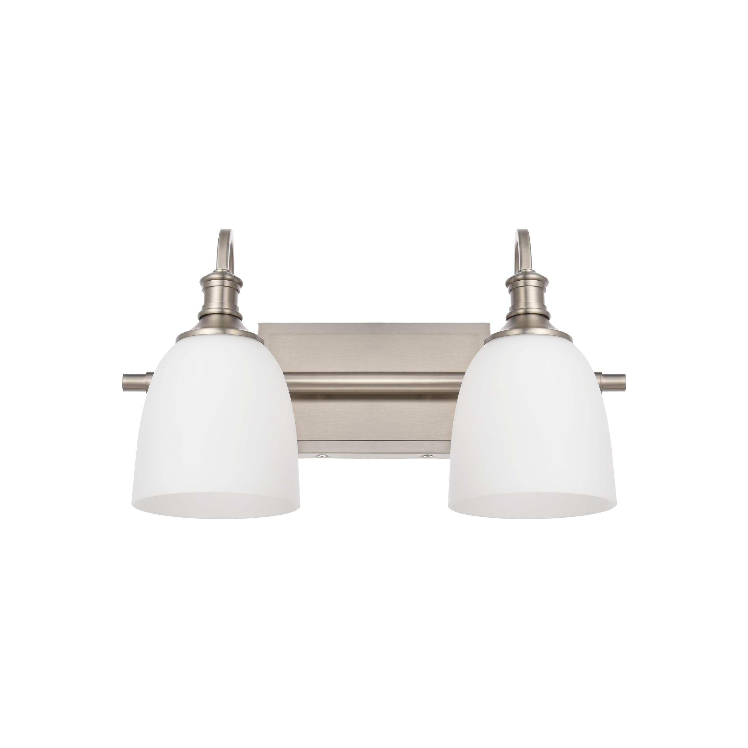 Hanaloa Bathroom Vanity Light Fixtures, Vintage Brushed Nickel 2 Lights Wall Sconce Lighting With Opal Glass Shade, Porch Wall Mount Light Fixture For Bathroom, Mirror Cabinets Hallway Stairs