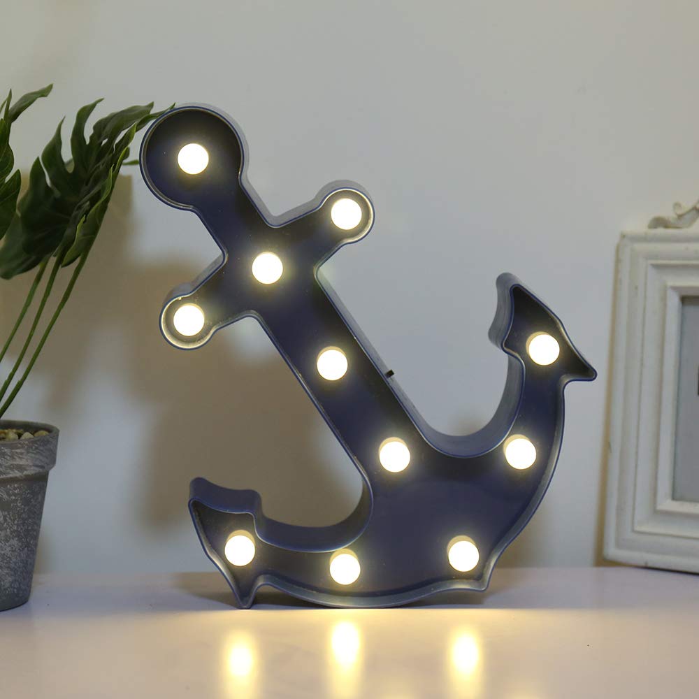 Fuchsun $$$ Led Marquee Signs Lighting Night Light Room Party Decoration Holiday (Blue Anchor)