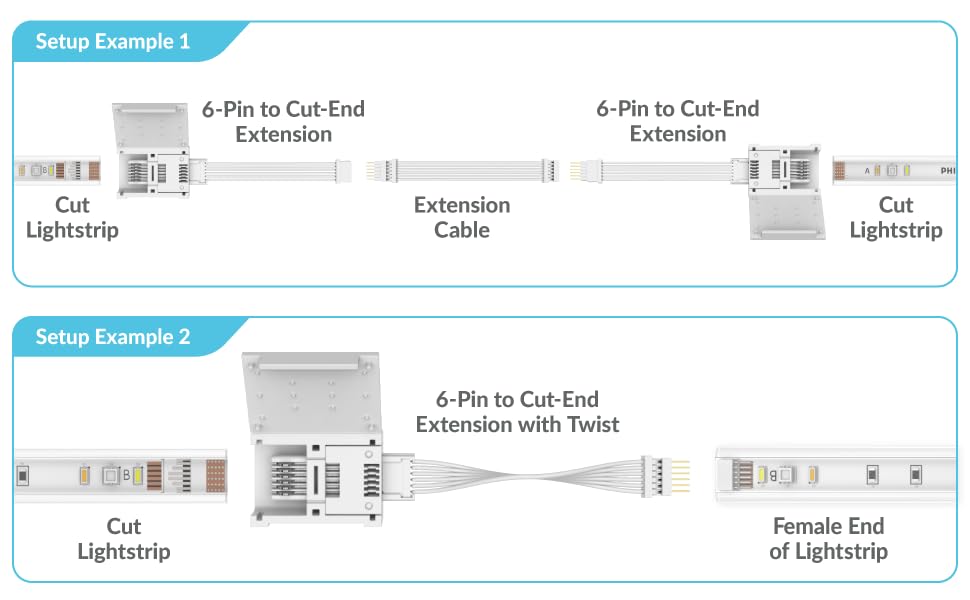 Litcessory 6-Pin Extension Connector for Philips Hue/Solo Lightstrip, 2in, White, 4 Pack - Model LIT-6P-EXT-50mm-W04