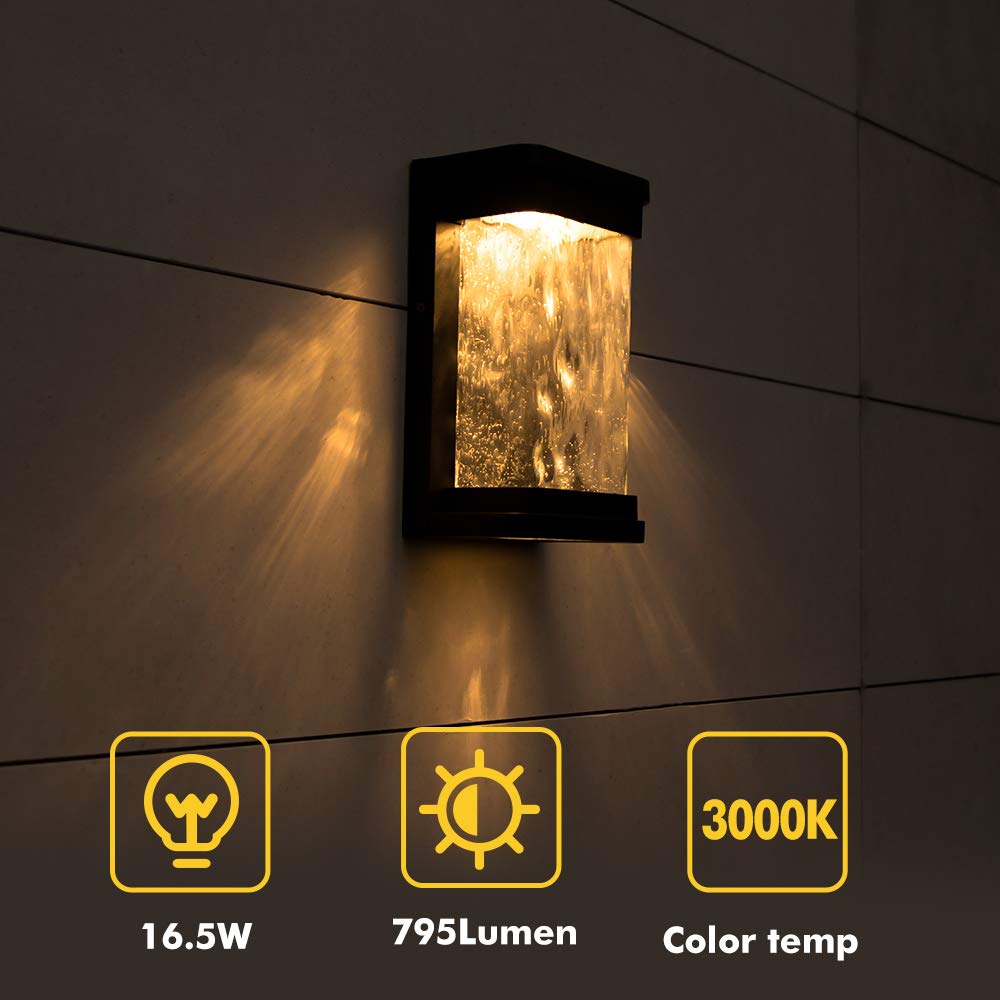 Lutec Starry Modern Led Wall Light, 795 Lumen, 3000K, Black, Rectangular, Indoor/Outdoor Sconce, Model 5185701012