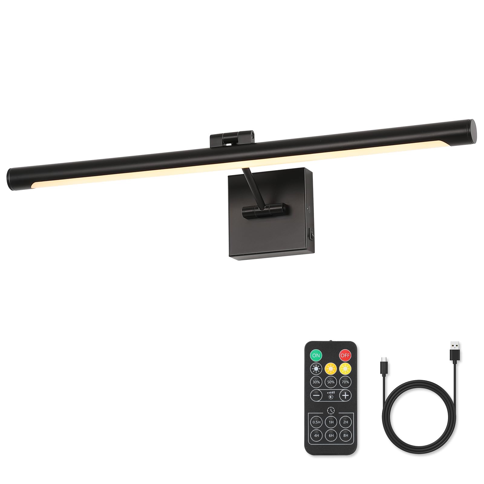 Joosenhouse Battery Operated Picture Light, 24.4 Inch, Metal, Black, Model 7110, Wireless with Remote Control and Timed Dimming