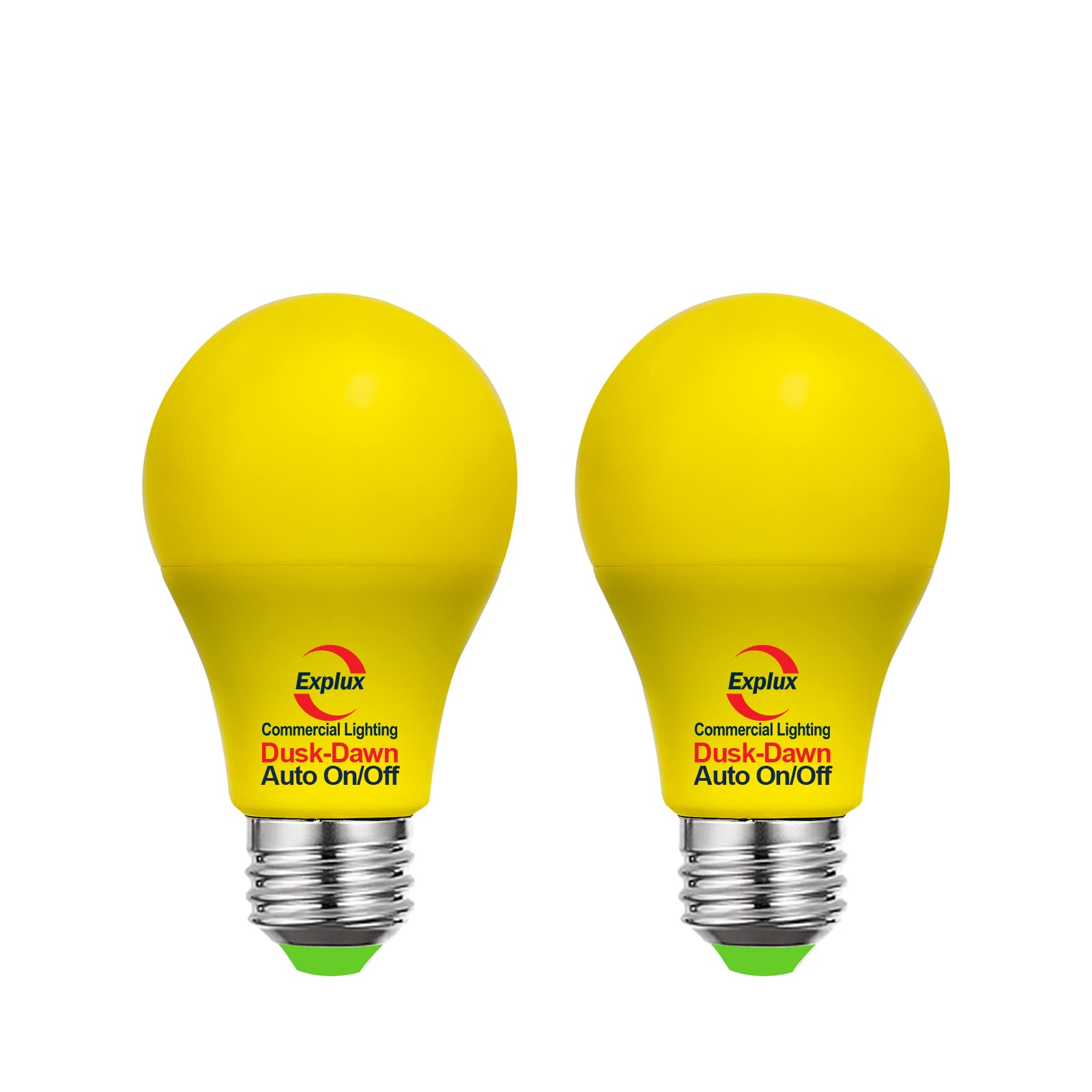 Explux A19 LED Yellow Light Bulbs, 60W Equivalent, Photo Sensor, 2-Pack, Shatter-resistant Plastic