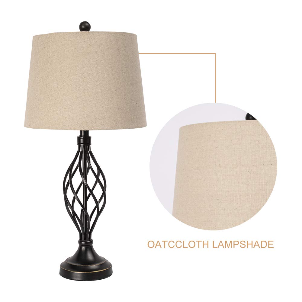 Maxax Lamp Set 3-Piece, Farmhouse 3 Pack Black Table Lamps And Floor Lamp, 3 Way Dinnable Lamp Set Of 3 With Oatmeal Fabric Shad