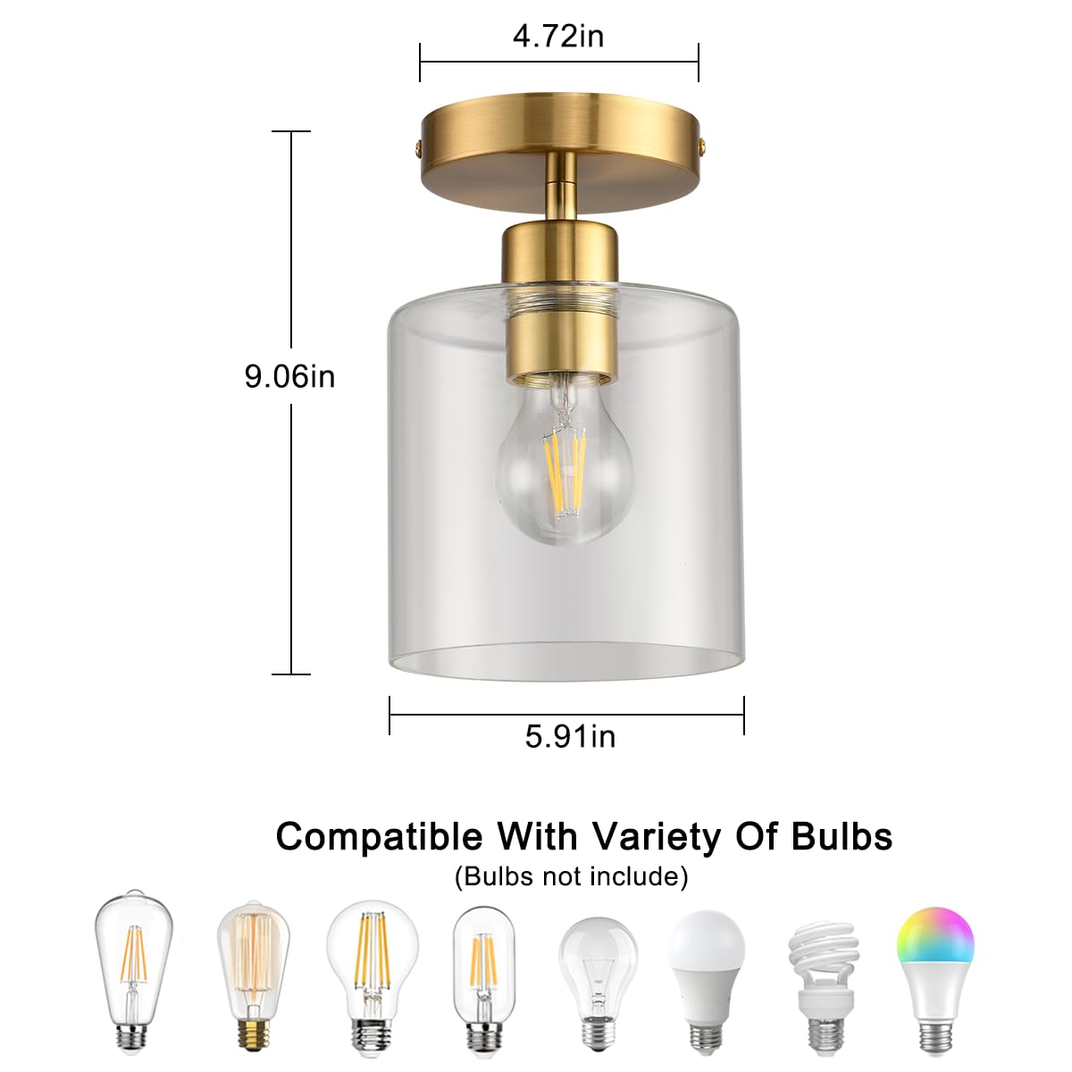 Klss Brass Semi Flush Mount Ceiling Light,Gold Modern Ceiling Light Fixture For Closet Hallway Entryway,Hallway Light Fixture Ce