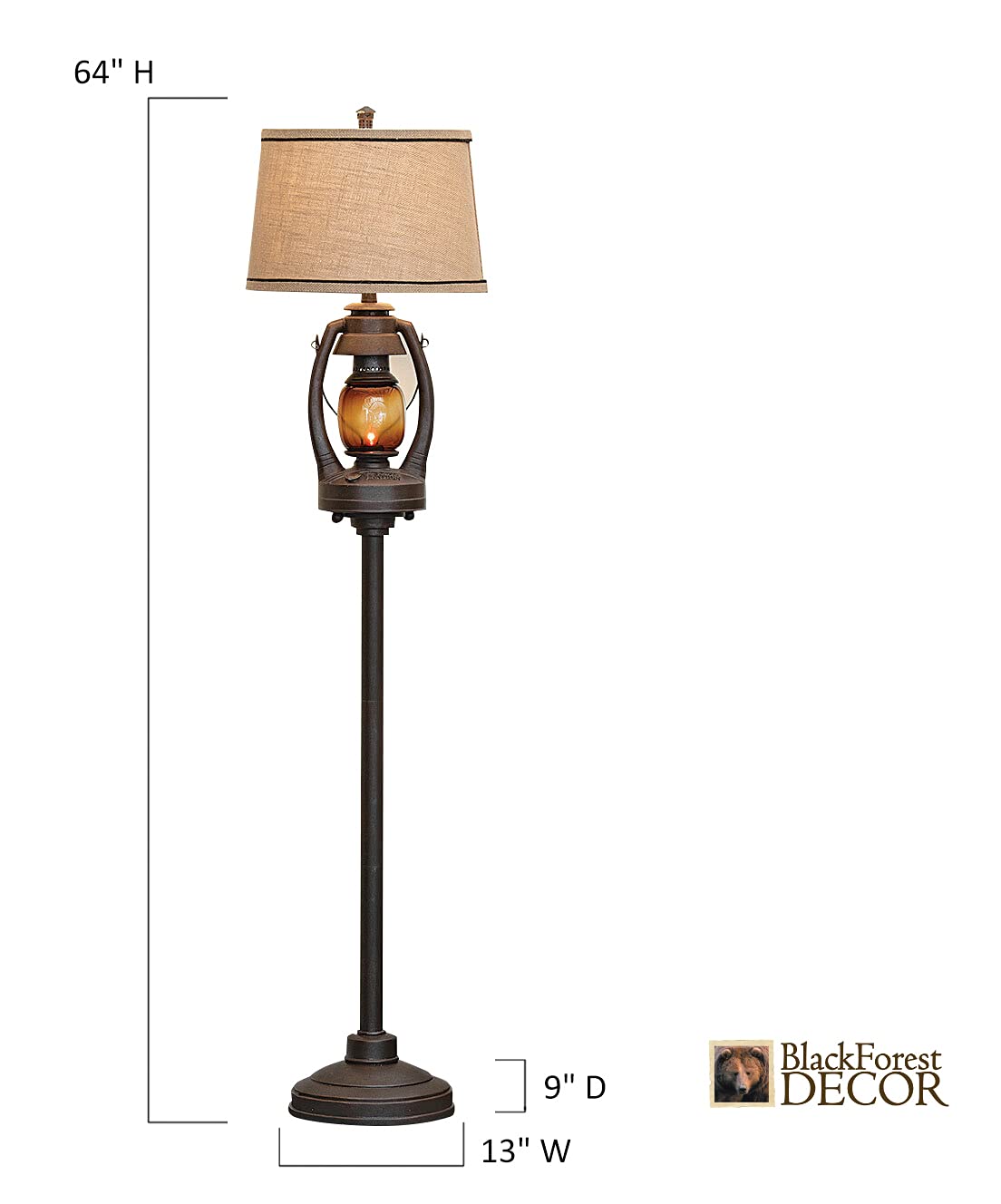 Black Forest D?Or Vintage Lantern Floor Lamp With Burlap Shade - Rustic Lodge Standing Lamp