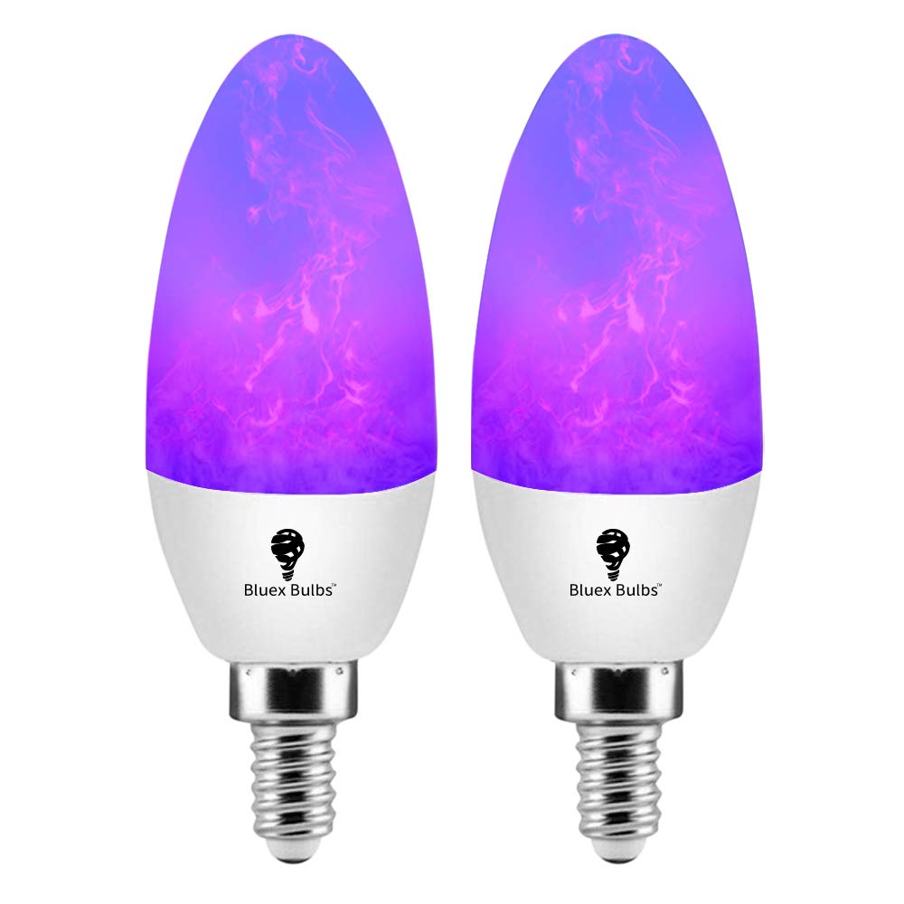 2 Pack E12 Flame Bulb LED Purple Fire Bulbs - Decorative Flickering Bulbs 3 Mode 3W Candelabra Candle Purple Light Bulb for Chan