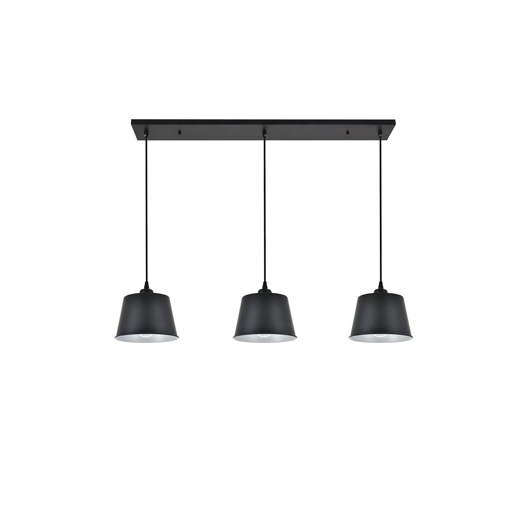 Elegant Lighting Black Metal 3-Light Pendant Ceiling Fixture, 40.6"L x 7.9"W x 6.9"H, Model LD4057D40BK, Modern Decorative Design