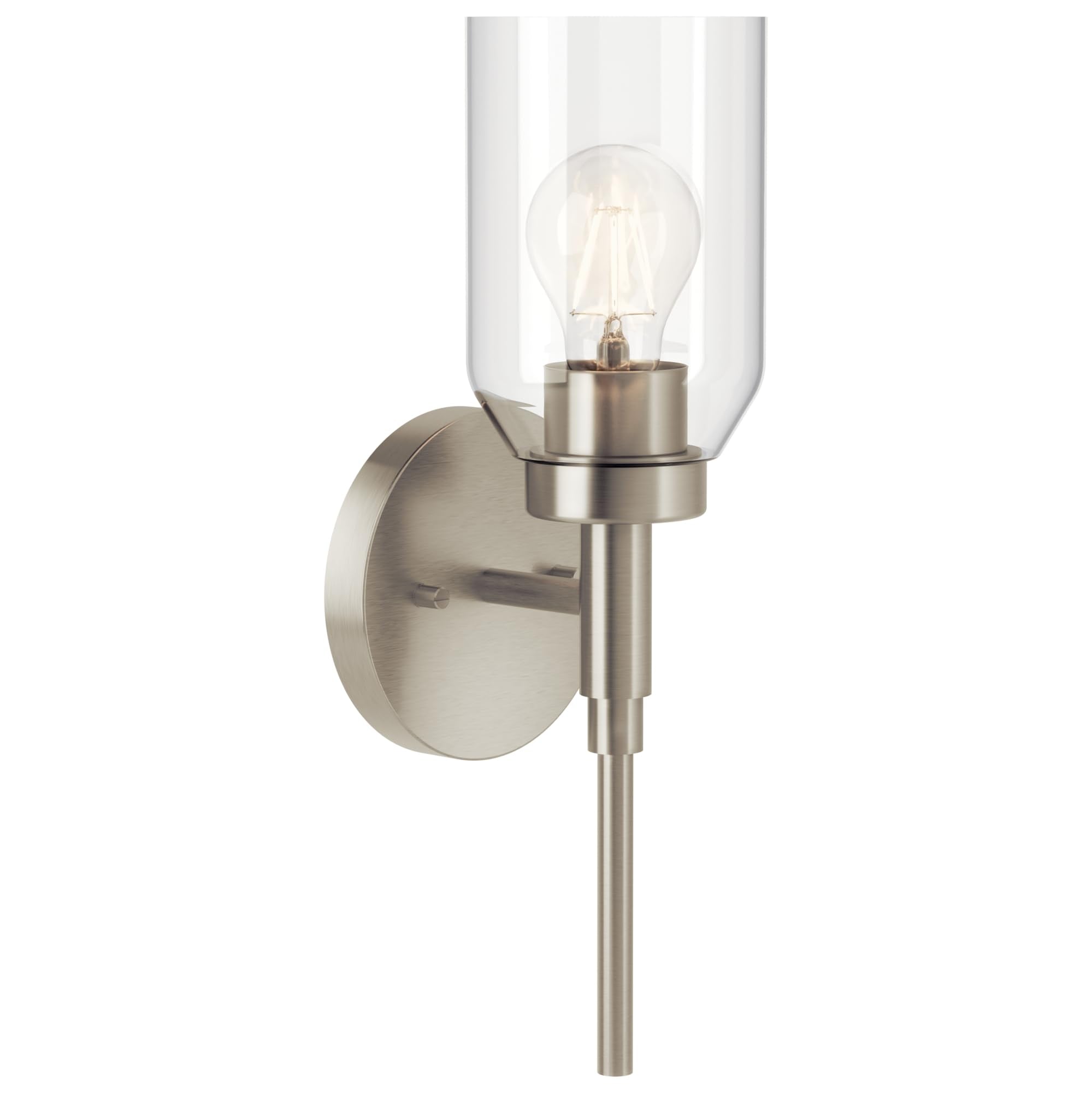 Kichler Madden 1-Light Bathroom Wall Sconce with Clear Glass in Brushed Nickel, Modern Vanity Light Fixture for Bathroom or Hall