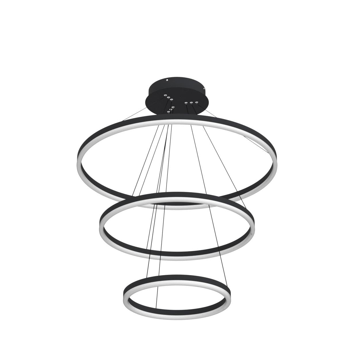 XGZL · LIGHTING Modern LED Chandelier, Dimmable 3-Rings, Black, Remote Control, 3000K-6500K for Living Room, Bedroom, Foyer