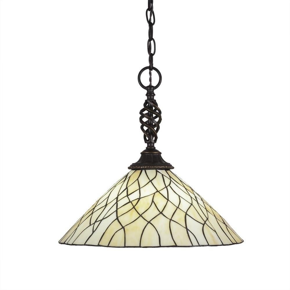 Toltec Lighting 82-DG-911 Eleganté Pendant with Sandhill Glass, 16&quot;, Dark Granite
