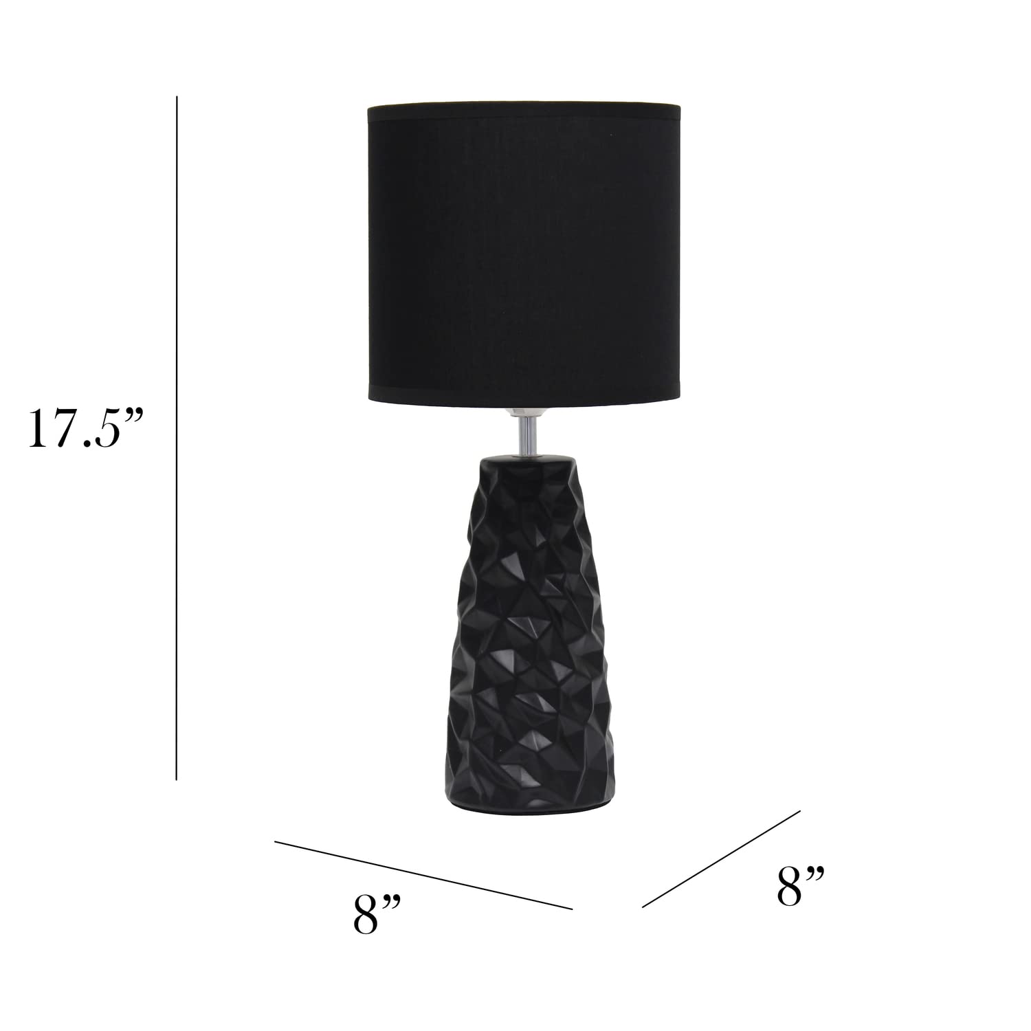 Simple Designs LT2083-BLK Ceramic Table Lamp, 8inD x 8inW x 17.5inH, Black