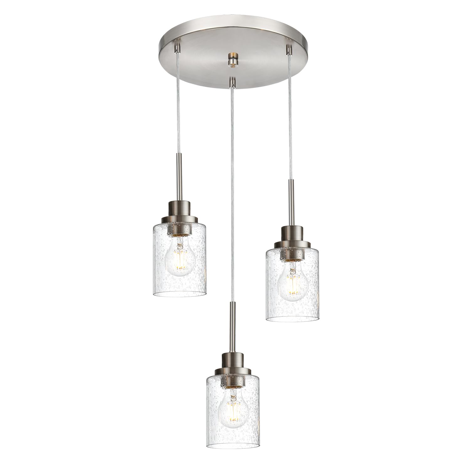 PENDRION 5 Light Farmhouse Pendant Lighting for Kitchen Island,Brushed Nickel Dining Room Cluster Pendant Light Fixtures Hanging