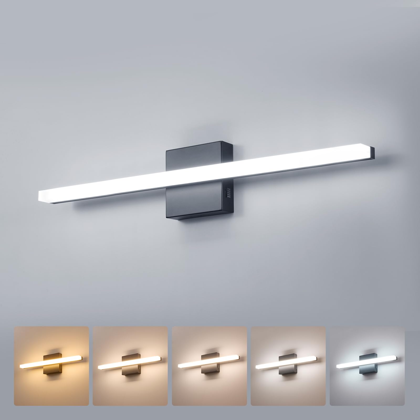 Combuh 5CCT LED Vanity Lights Bar for Bathroom, 24 Inch Matte Black Modern Bathroom Lighting Fixtures Over Mirror, 14W 1250LM Co