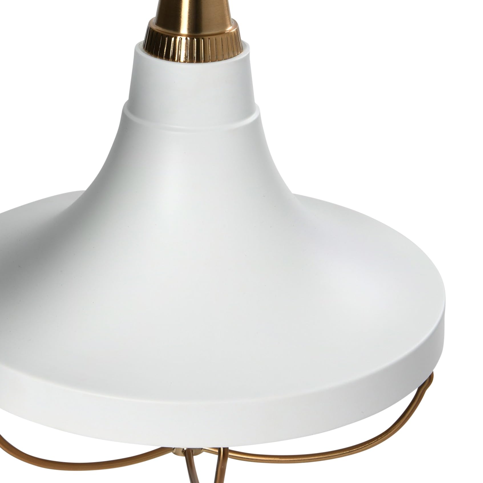 Robert Stevenson Lighting Presley - Caged Trumpet Metal Ceiling Light, Brushed Brass And White