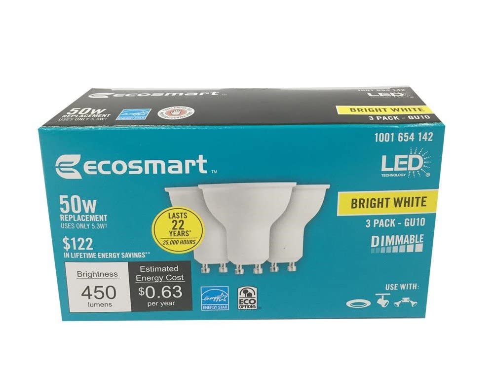 Ecosmart 50W Bright White Mr16 Gu10 Led Bulb - 12-Pack, Energy Efficient Lighting