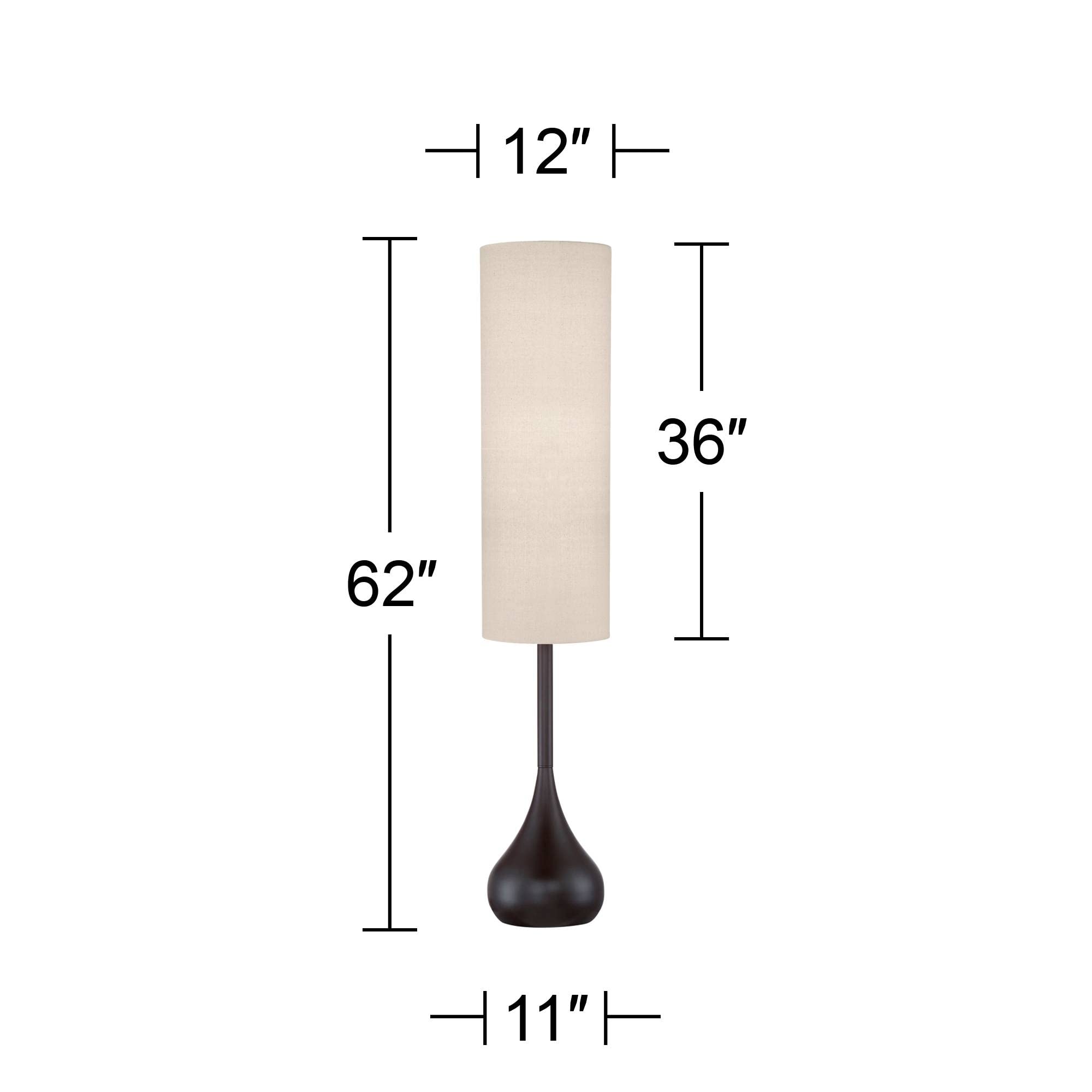 Possini Euro Design Mid Century Modern Floor Lamp 62" Tall Dark Bronze with Off-White Shade for Living Room or Bedroom Decor