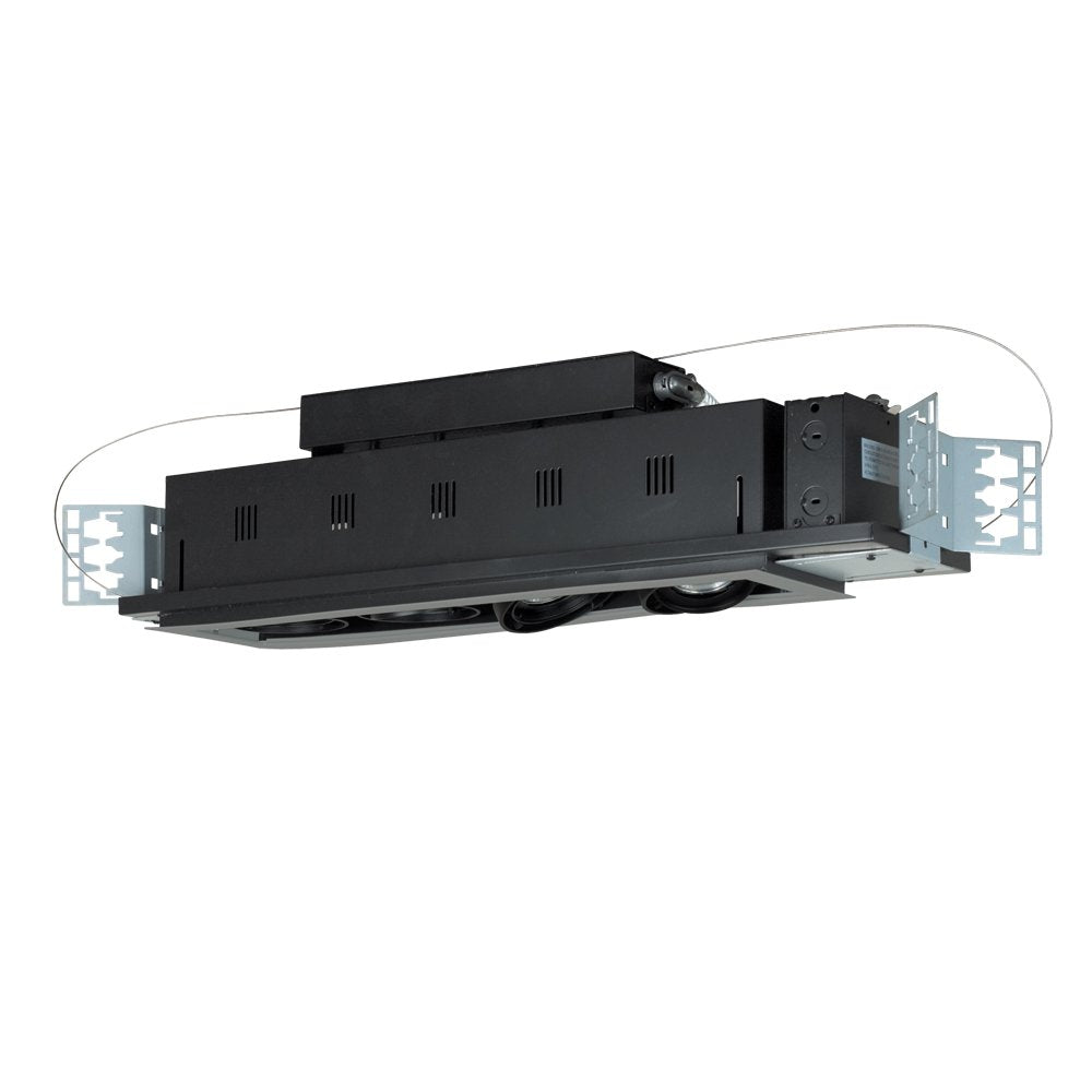 Jesco Lighting Mgp20-4Sb Modulinear Directional Lighting For New Construction, Double Gimbal Par20 4-Light Linear, Black Interior With Silver Trim