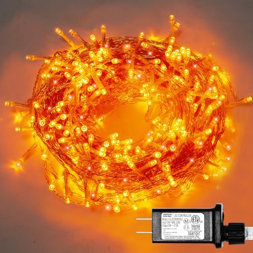 ILLUMINEW 300 Led Orange String Lights Outdoor Halloween Decorations, 108 Ft Thanksgiving Decor Lights 8 Modes Fairy Lights for 