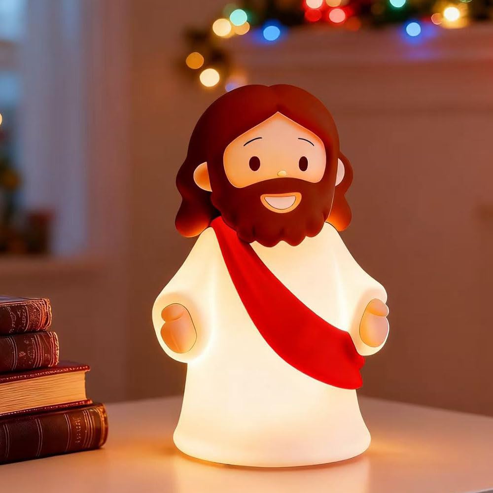 Kangten Chen Jesus Night Light Rechargeable Bedside Night Light Dimmable Silicone Led Light Ideal For Religious Gatherings  Gifts For Sunday School  Baptism Presents  Easter Egg Decorations (Red)
