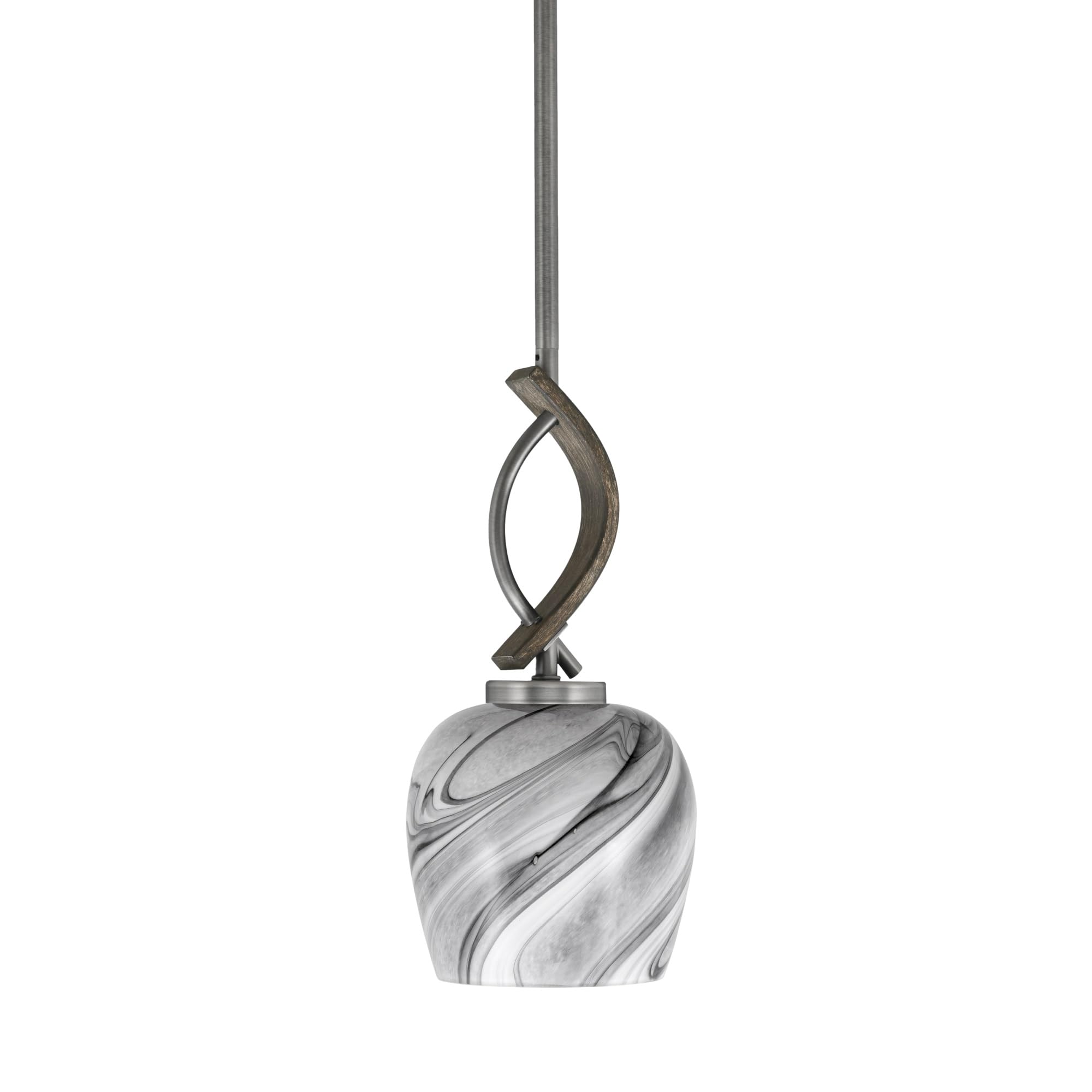 Toltec Lighting Monterey Stem Hung Mini Pendant, Graphite & Distressed Wood-Look, 6in Onyx Swirl Glass