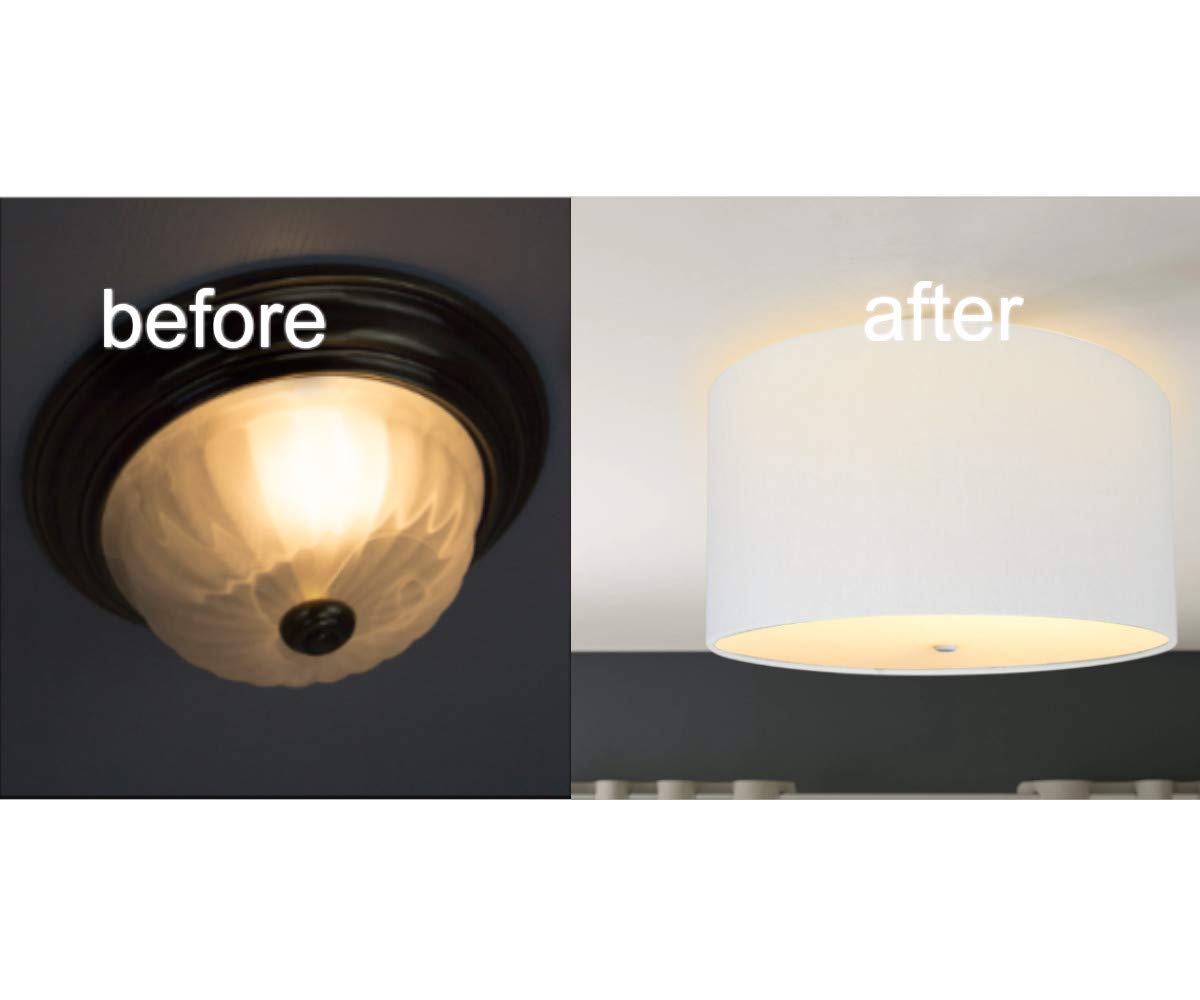 Moderne Flush Mount Conversion Kit 16''W White Linen Drum Lampshade