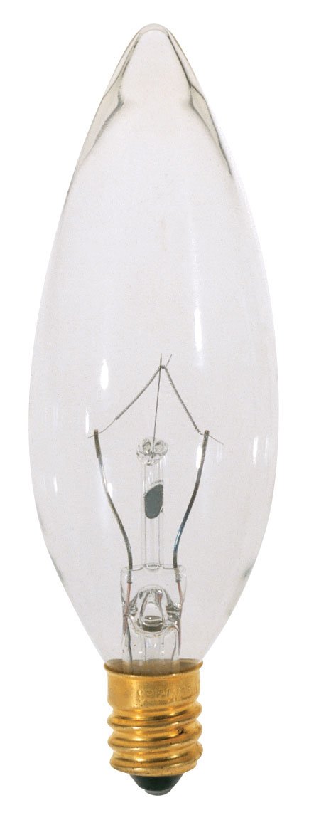 Satco A3620 130V Torpedo Candelabra Base 15-Watt B9.5 Light Bulb, Clear