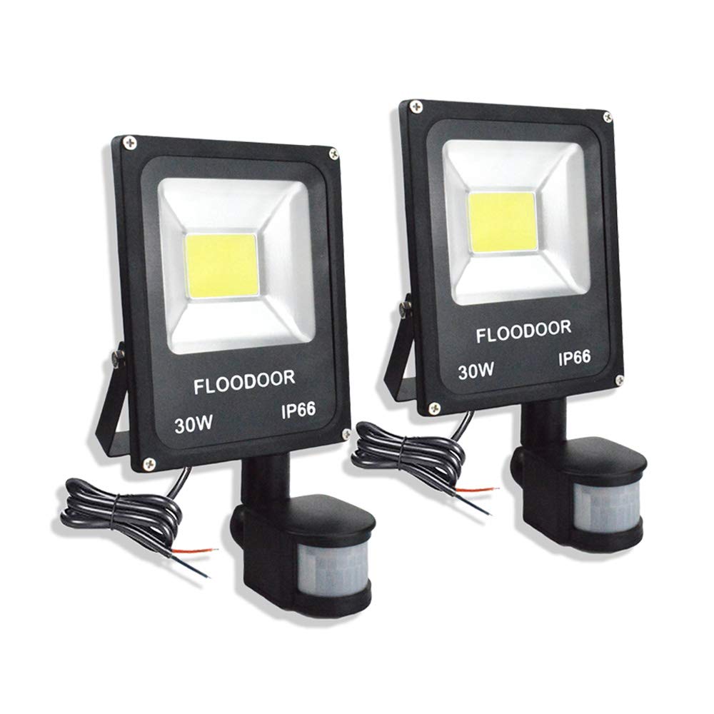 Floodoor 30W Led Motion Sensor Flood Light 2-Pack, Waterproof, 2700Lm, 6000K, Daylight