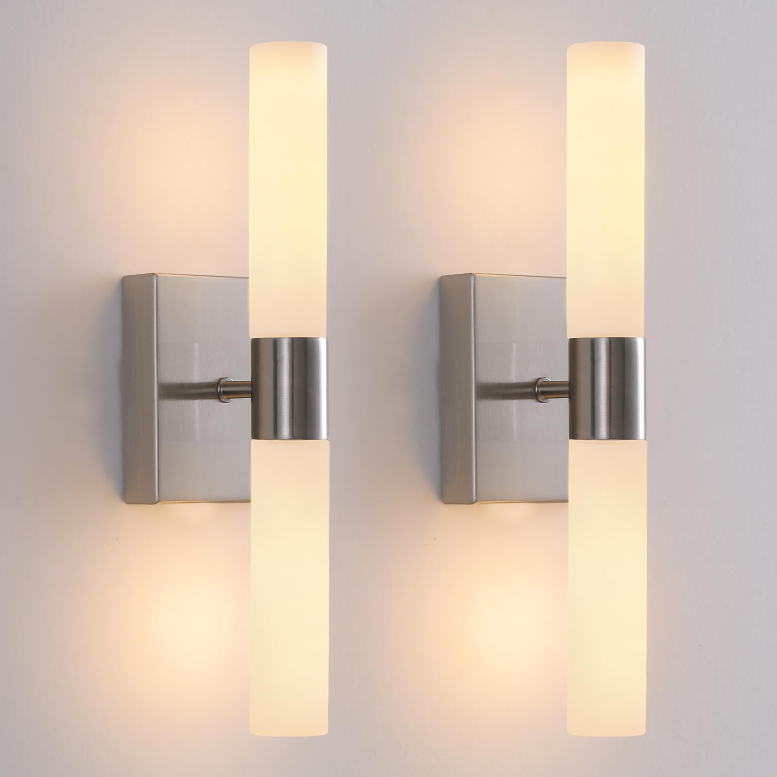 KUZZULL Wall Sconces Set of Two Brushed Nickel Bathroom Sconces Wall Decor Set of 2 Modern Wall Light Fixtures Metal Sconces Wal