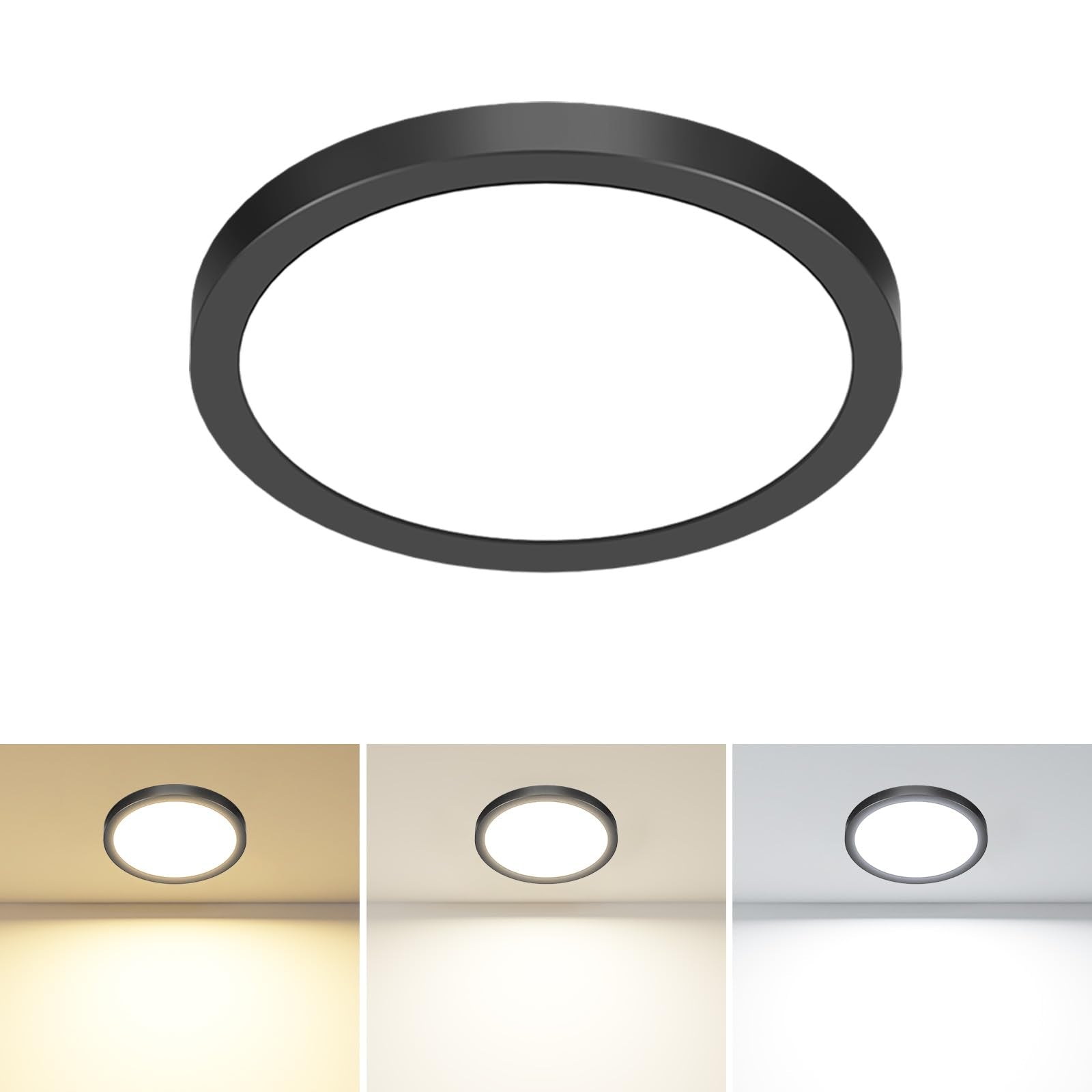 1PACK LED Flush Mount Ceiling Light Fixture Black 4.7Inch 3000k/4500k/6000K Ceiling Light  Ultra-Thin LED Recessed Ceiling Light for Bedroom  Living Room  Kitchen  Hallway