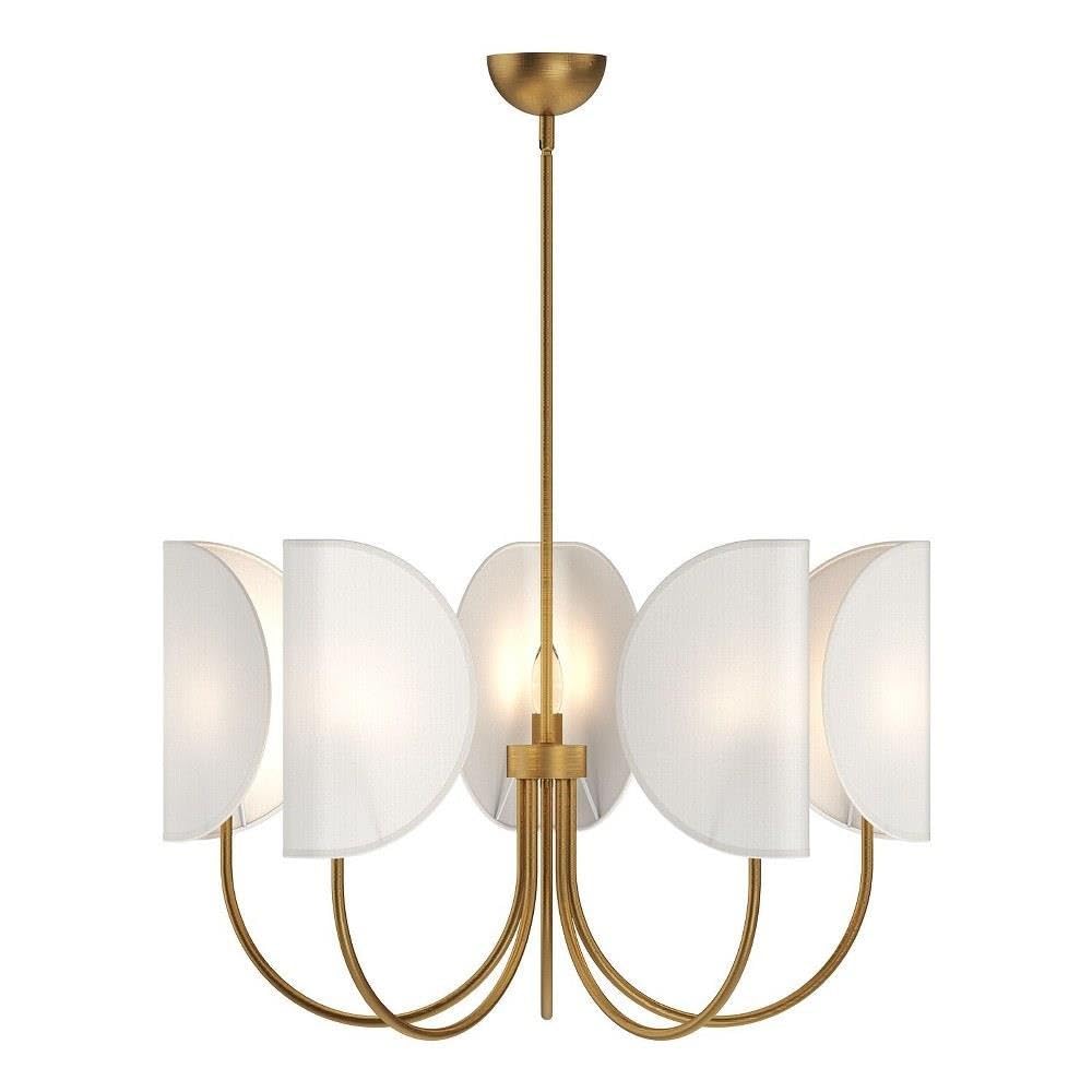 Alora Mood Seno 32 Chandelier | Aged Gold Finish | White Cotton Fabric Shades | Japandi Modern Decorative Ceiling Light | Made o