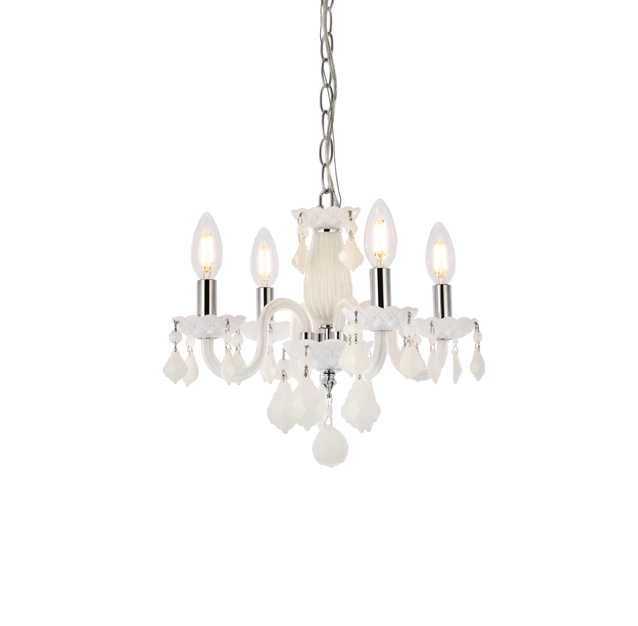 Elegant Lighting V7804D15WH-WH-Rc 12 x 15 in Rococo 4 light White Pendant - Royal cut crystals