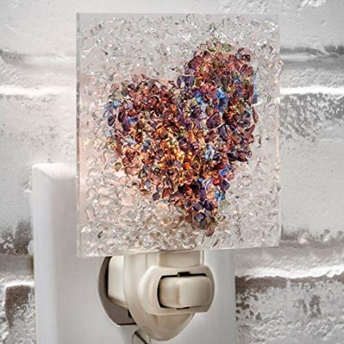 J Devlin Glass Art Stained Glass Night Light, Purple, Green, Blue, Plug In Nightlight For Bedroom/Bathroom/Stairway/Hallway Home