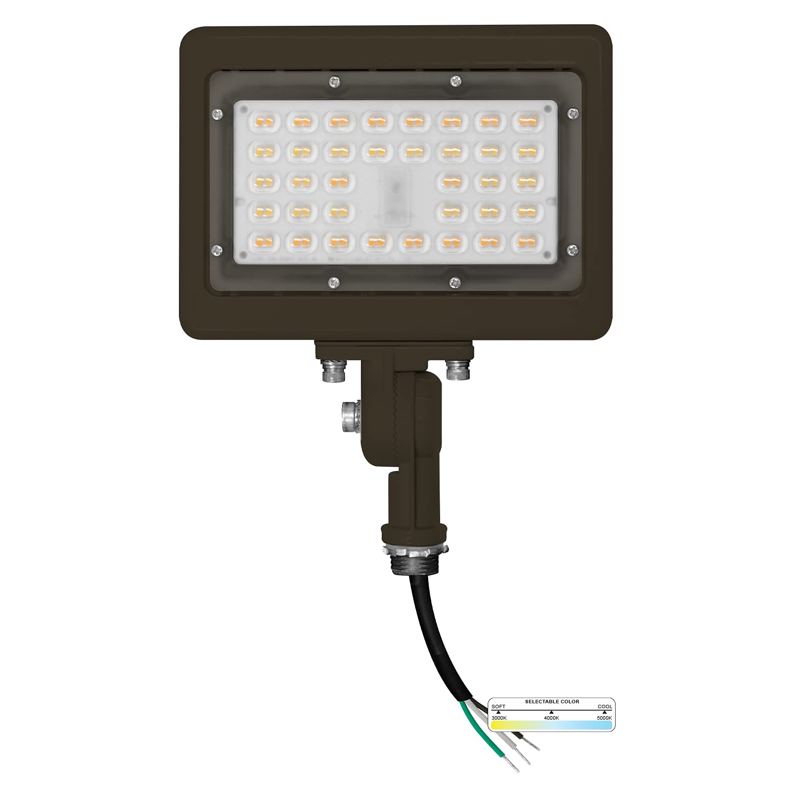 Nuwatt 15W Led Flood Light, 3Cct 3000K/4000K/5000K Selectable, Ip65 Waterproof Lighting, 1/2" Adjustable Knuckle Mount, 2100 Lumens, 120-277V, Outdoor Security Floodlight For Yard, Bronze, Ul