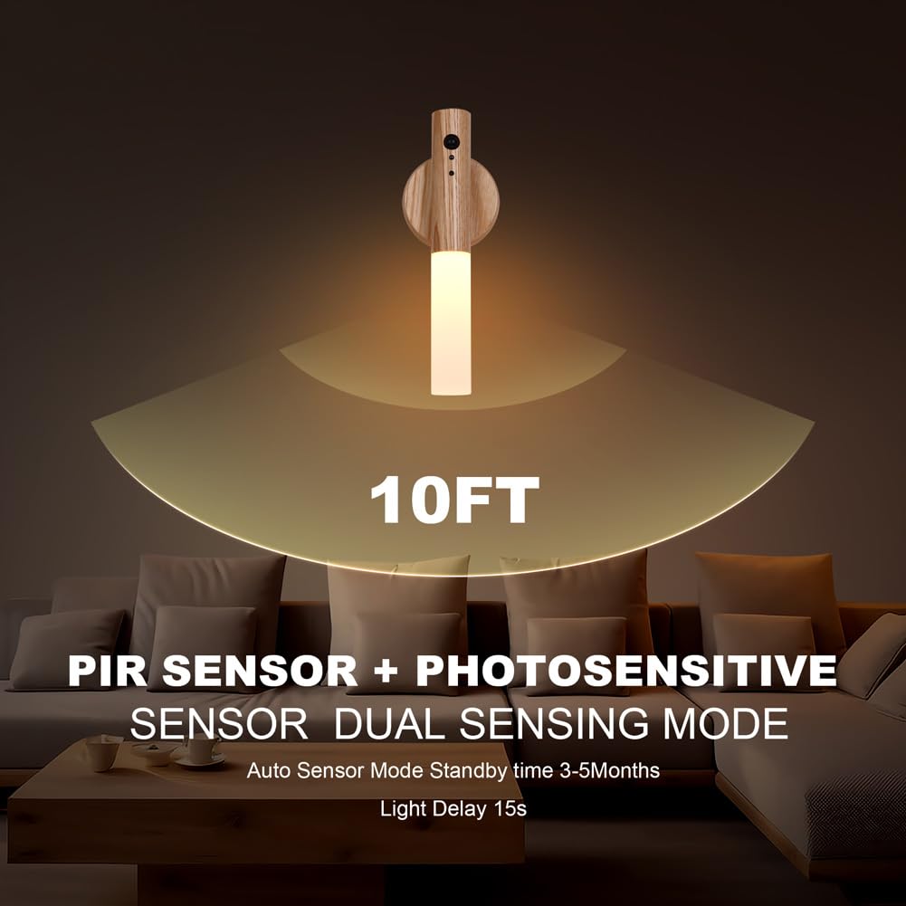 Landgoo Rgb Motion Sensor Night Light, Magnet Body Hallway Atmosphere Lamp, Battery Powered Rechargeable Led Portable Wooden Wal
