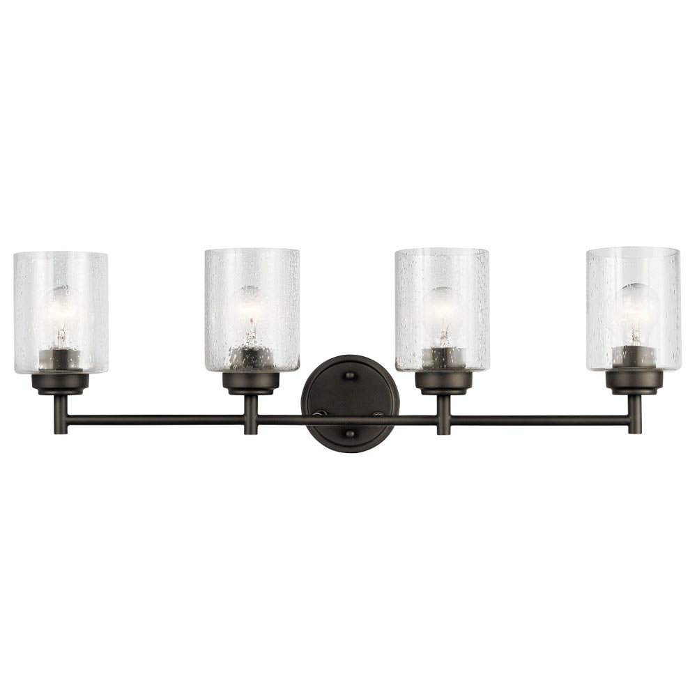 Kichler Winslow 30in Vanity Light, 4-Light Transitional Bathroom Fixture, Old Bronze, Clear Seeded Glass, Model 45887OZ