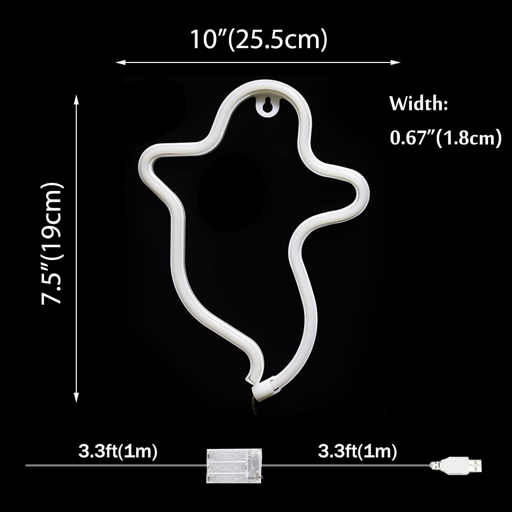 Vicila Ghost Neon Sign, Gothic LED Night Light, USB/Battery Operated, Pink Decor for Home, Wall, Halloween, Party, Christmas