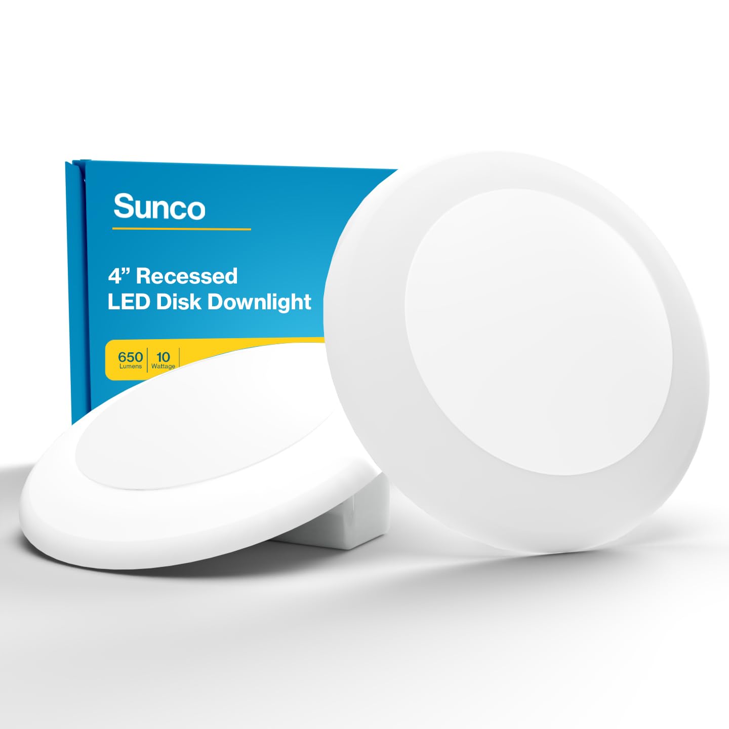 Sunco 4 Inch LED Disk Lights, Flush Mount Disc Recessed Ceiling Can Lighting, 600 LM, 5000K Daylight, Dimmable, 10W=50W, Wet Rat