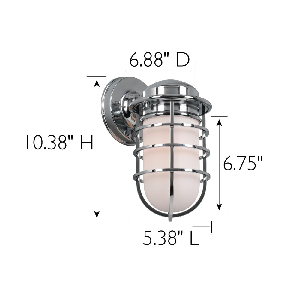 Design House Seaton Wall Light, Dimmable, Metal Wire Cage, White Opal Glass, Polished Chrome, Model 588947-PC