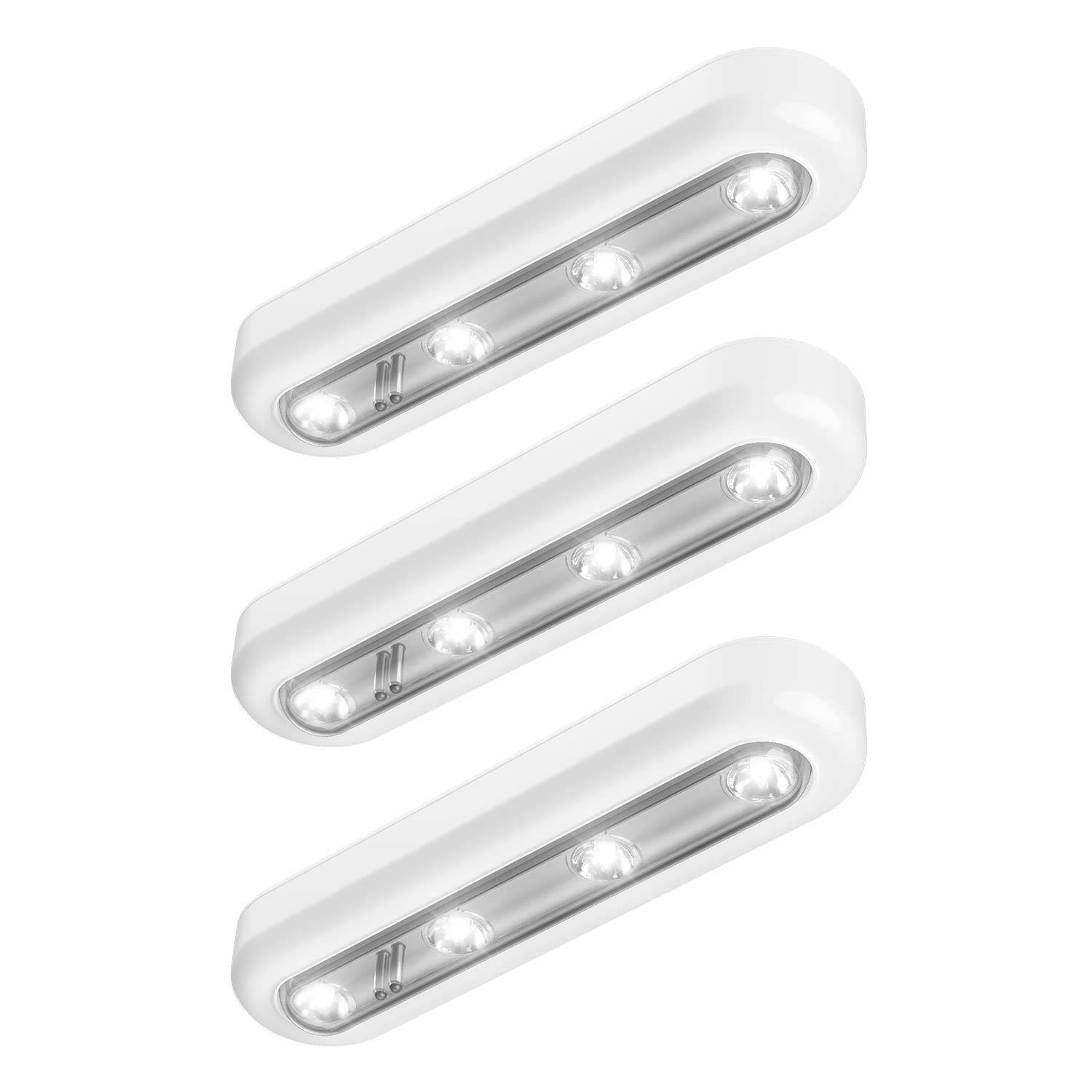 OxyLED Mini Tap Light - Battery Operated, Touch Sensor, 4-LED, 140° Rotation, 3 Pack, White Light, Model T-01-3