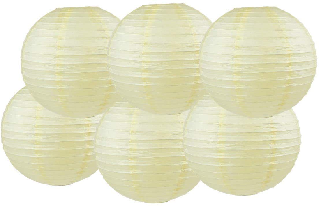 Pack Of 6 Round Paper Lanterns Lamp Wedding Birthday Party Decoration (Ivory/Cream, 14''/35CM)