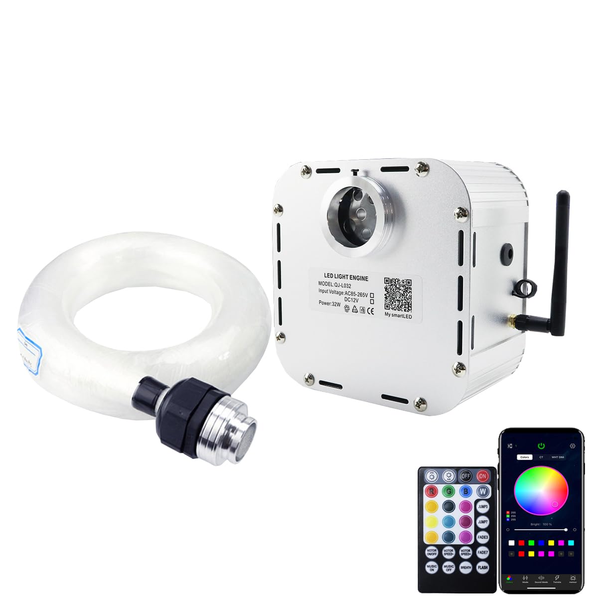 AMKI High Brightness 32W Twinkle Fiber Optic Lights Starlight Headliner Kit 800PCS 0.03in+0.04in+0.06in 16.4ft Fibers RGBW Sound